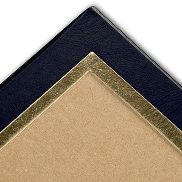 Frame details of leatherette black texture and gold foil window frame border.
