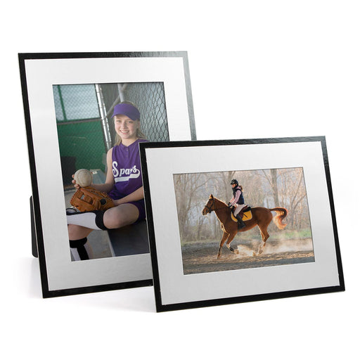 Horizontal and vertical frames with white fronts and black backs.
