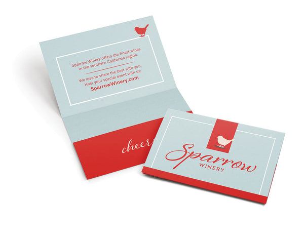 Winery gift card holder in a light blue and vibrant red design