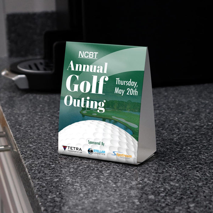 Golf outing table tent ad