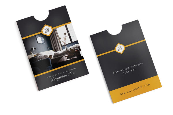 Hotel key card sleeve for an upscale inn