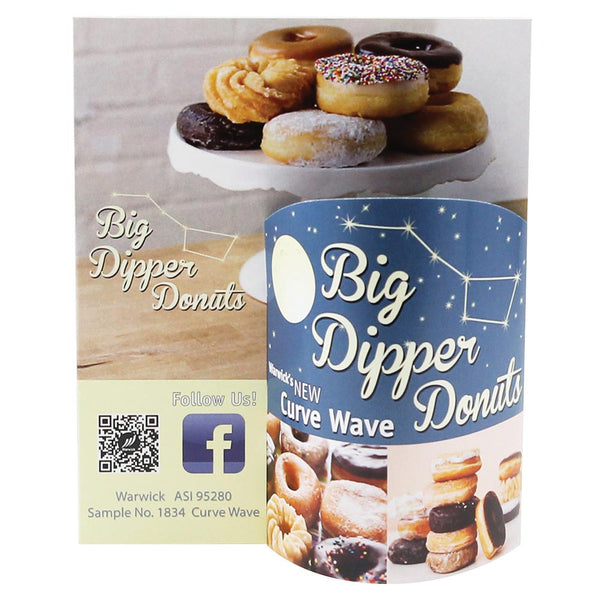 Table tent for a doughnut shop with a curved pop-out ad