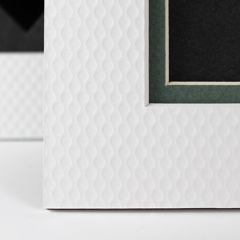 Golf ball texture detail with inner green photo mat.