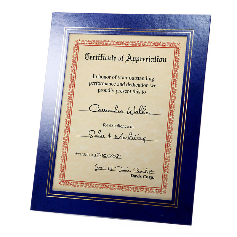 Personalized Deluxe Certificate Frame for 8.5x11 inserts (Blue or Black)