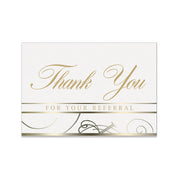 Business referral thank you card with gold foil design accents