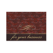 Burgundy marble business thank you note card with gold foil design accents
