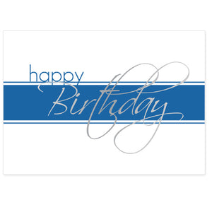 Birthday greeting card with silver foil script design