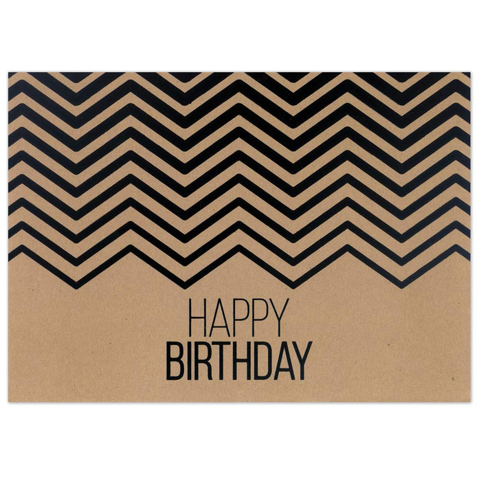 Recycled kraft birthday card with black foil chevron design