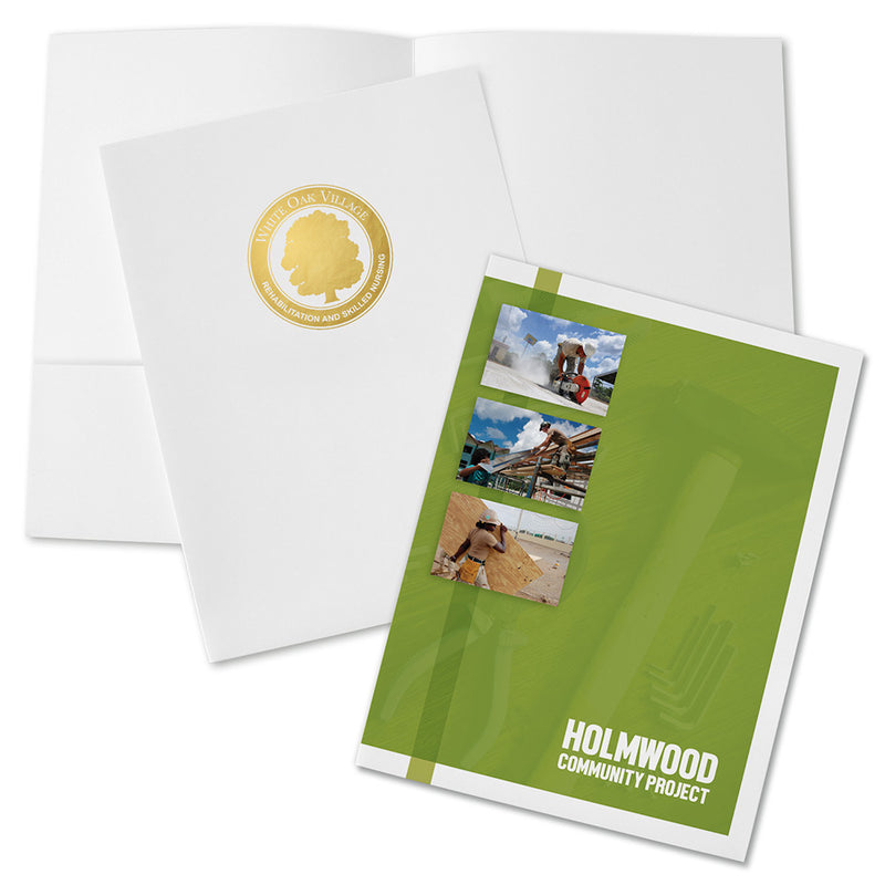 White 9x12 Presentation Folder - Printed or Foil Stamped