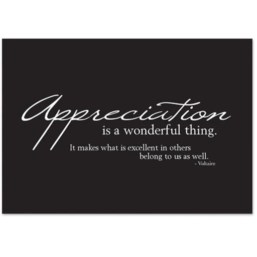 Black thank you card with quote from Volataire