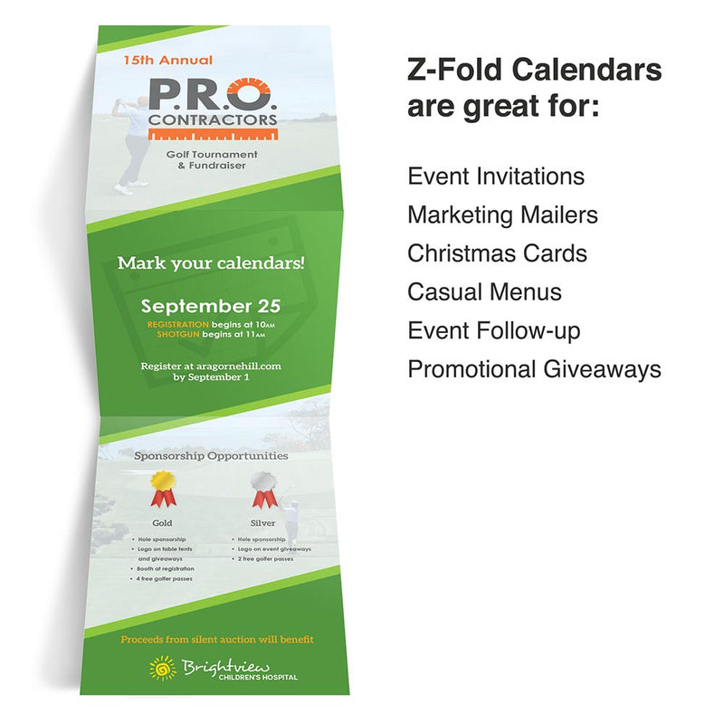 Z-fold save-the-date invitation for a gold tournament