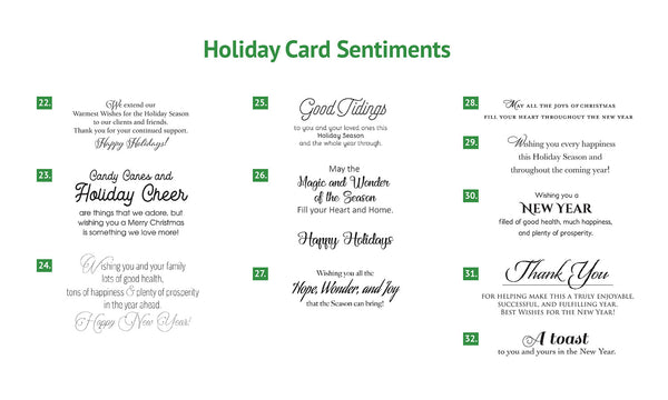 Moe business holiday card sentiment options.