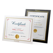 White and black paper certificate frames with logo imprints.
