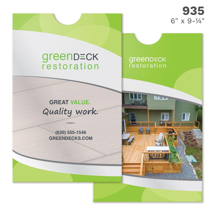 6x9 custom printed document sleeve with branding printed on the front and back.