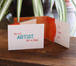 Gift card holder for an art studio, printed on the front cover, inside panels, and pocket.