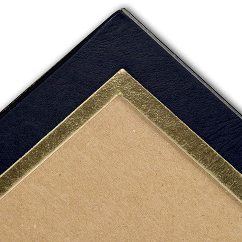 Frame details of leatherette black texture and gold foil window frame border.