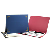 Blue, Red, White, Ivory, and Black paper certificate folders with decorative gold foil front cover corner design.