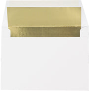 Gold foil-lined white mailing envelope.