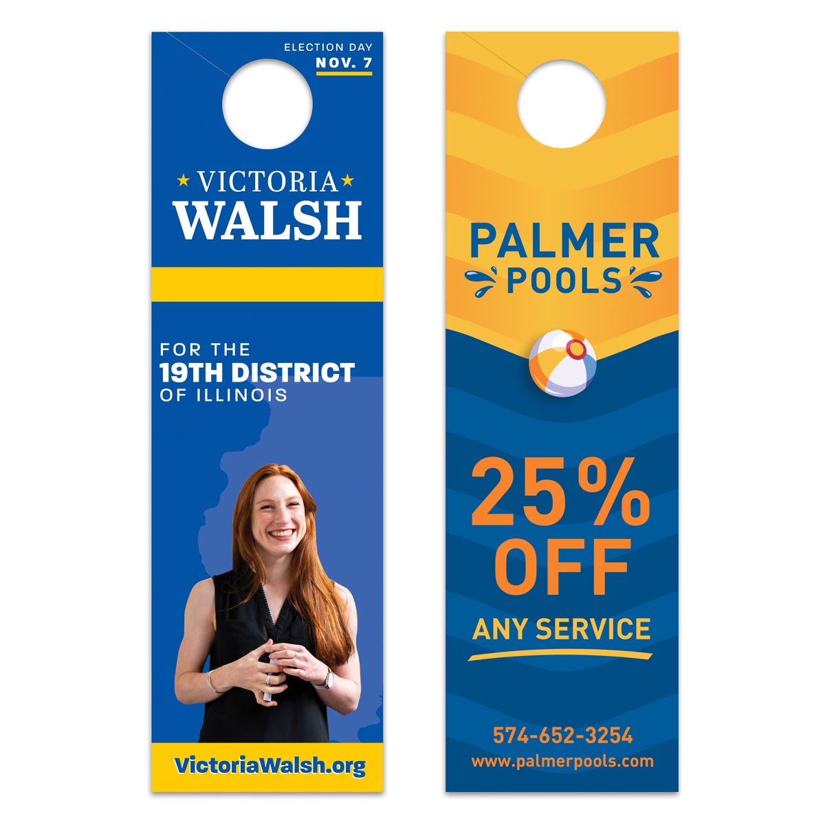 Large political and pool company door hangers