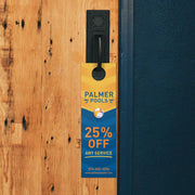 Pool company advertisement on a door