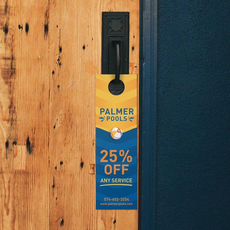 Pool company advertisement on a door