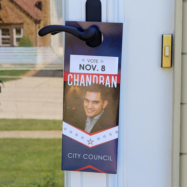 Political door hanger with pocket for campaign materials
