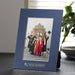 Vertical blue mat board picture frame with gold foil university logo imprint