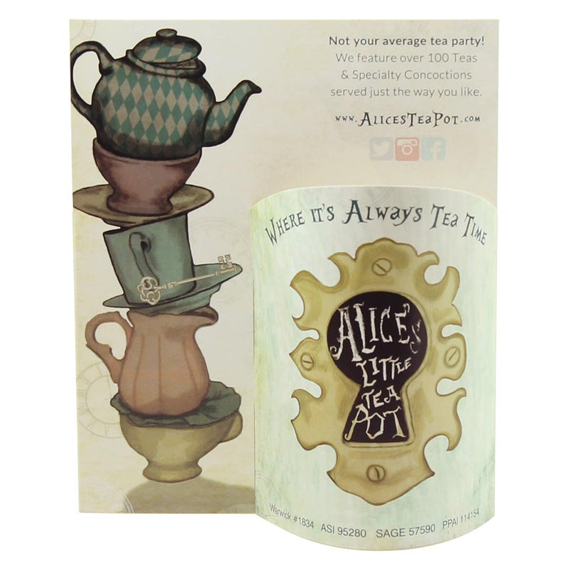 Table tent for a tea shop with a curved pop-out ad