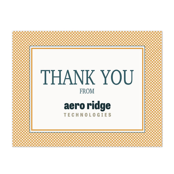 Business logo on a golden grid thank you card
