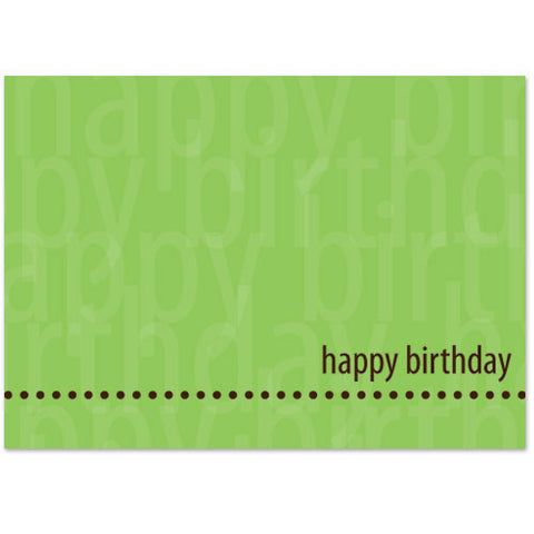 Lime green birthday greeting card with brown dots and a simple birthday greeting