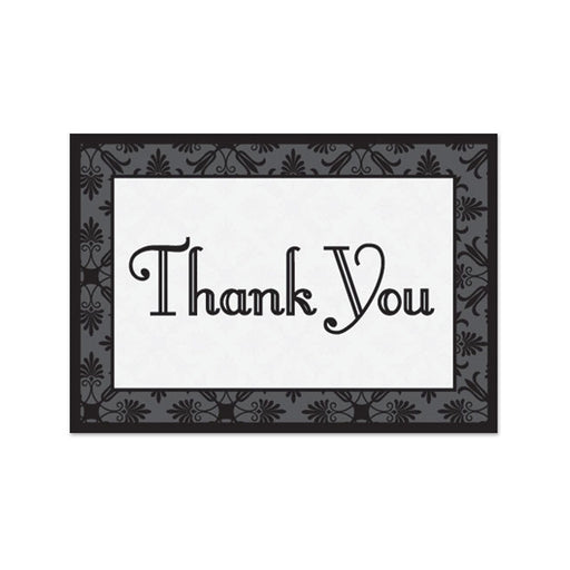 Decorative black script thank you note card