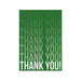 Green note card with repeating thank you design