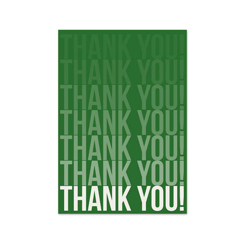 Green note card with repeating thank you design