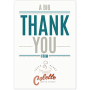 Thank you card with printed business logo