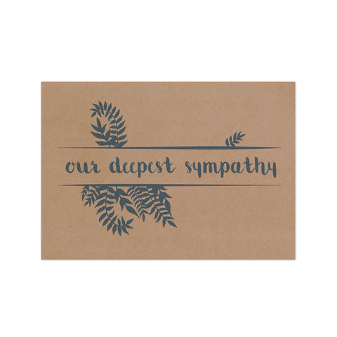 Recycled kraft sympathy card with blue fern and text design