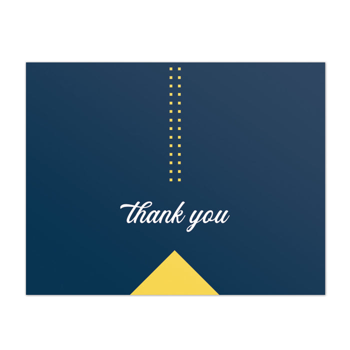 Minimalistic and geometric blue and yellow business thank you card design