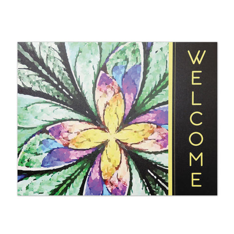 Stained glass flower design welcome card