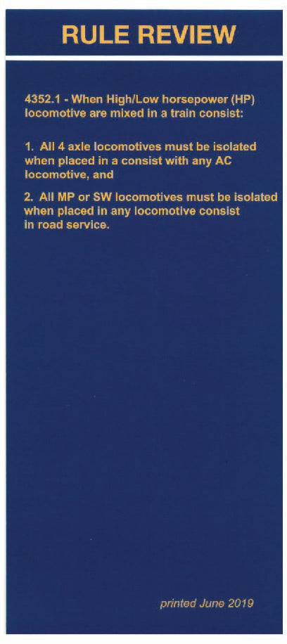 CSX Cab and Rules Cards