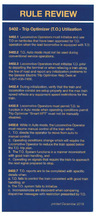 CSX Cab and Rules Cards