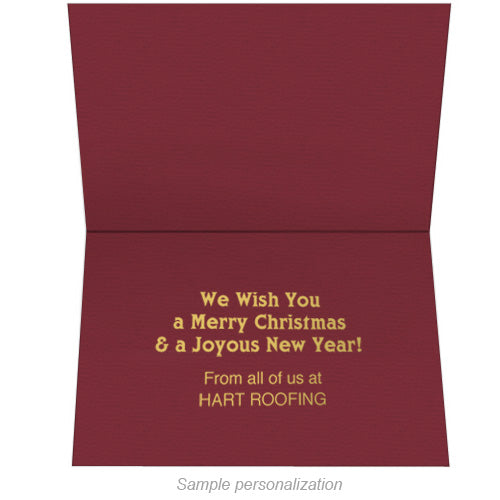 Christmas card sentiment and company logo imprint inside the card