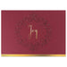 Burgundy matte paper with scrolled wreath design and gold foil accents