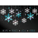 Black holiday card with silver and blue snowflakes design