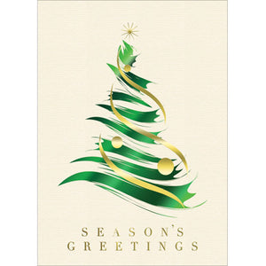 Brushstroke green and gold foil Christmas tree greeting card