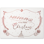 White pearlescent greeting card with bright red foil Christmas design