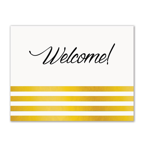 White and gold welcome note card