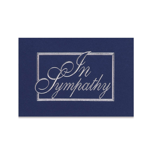 Blue sympathy note card with embossed silver foil design