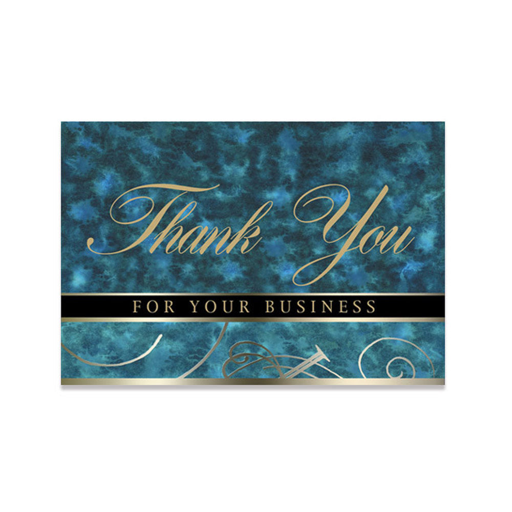 Blue marble thank you note card with gold foil design accents