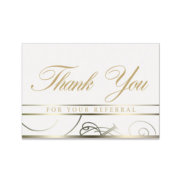 Business referral thank you card with gold foil design accents