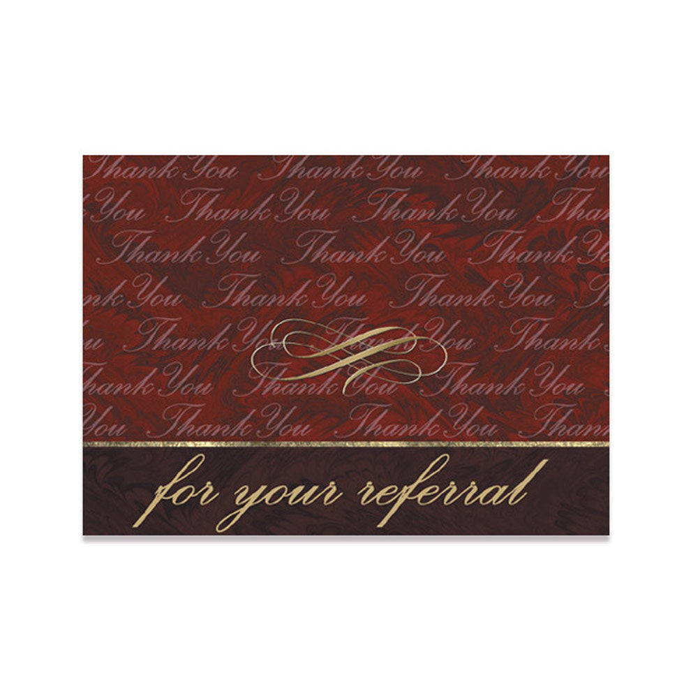 Burgundy marble referral thank you note card