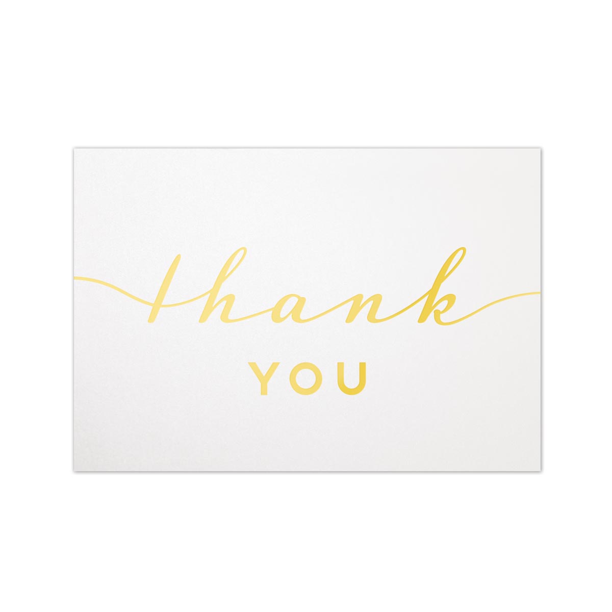 Simple gold foil thank you design on a subtle sparkling white paper stock